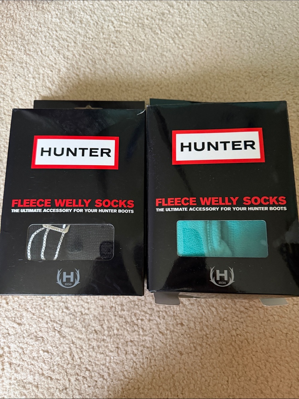 Hunter Fleece Welly Socks - Black and Teal